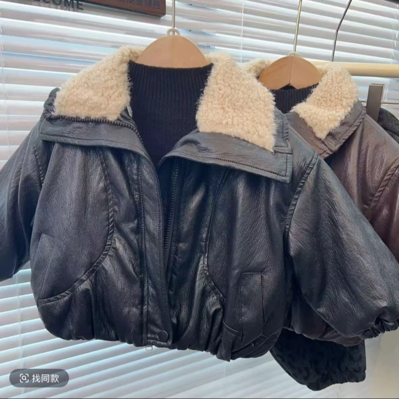 儿童毛领皮衣加绒加厚冬季新款男童皮夹克外套宝宝痞帅韩版棉衣潮