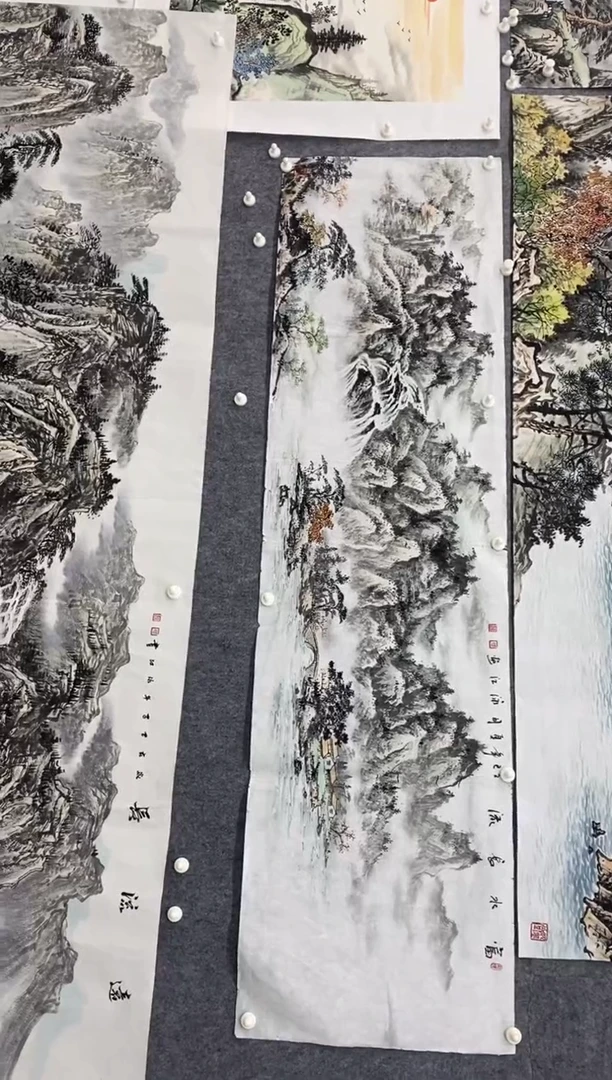 国画新***7沈泳江手绘 六尺对开180*50cm