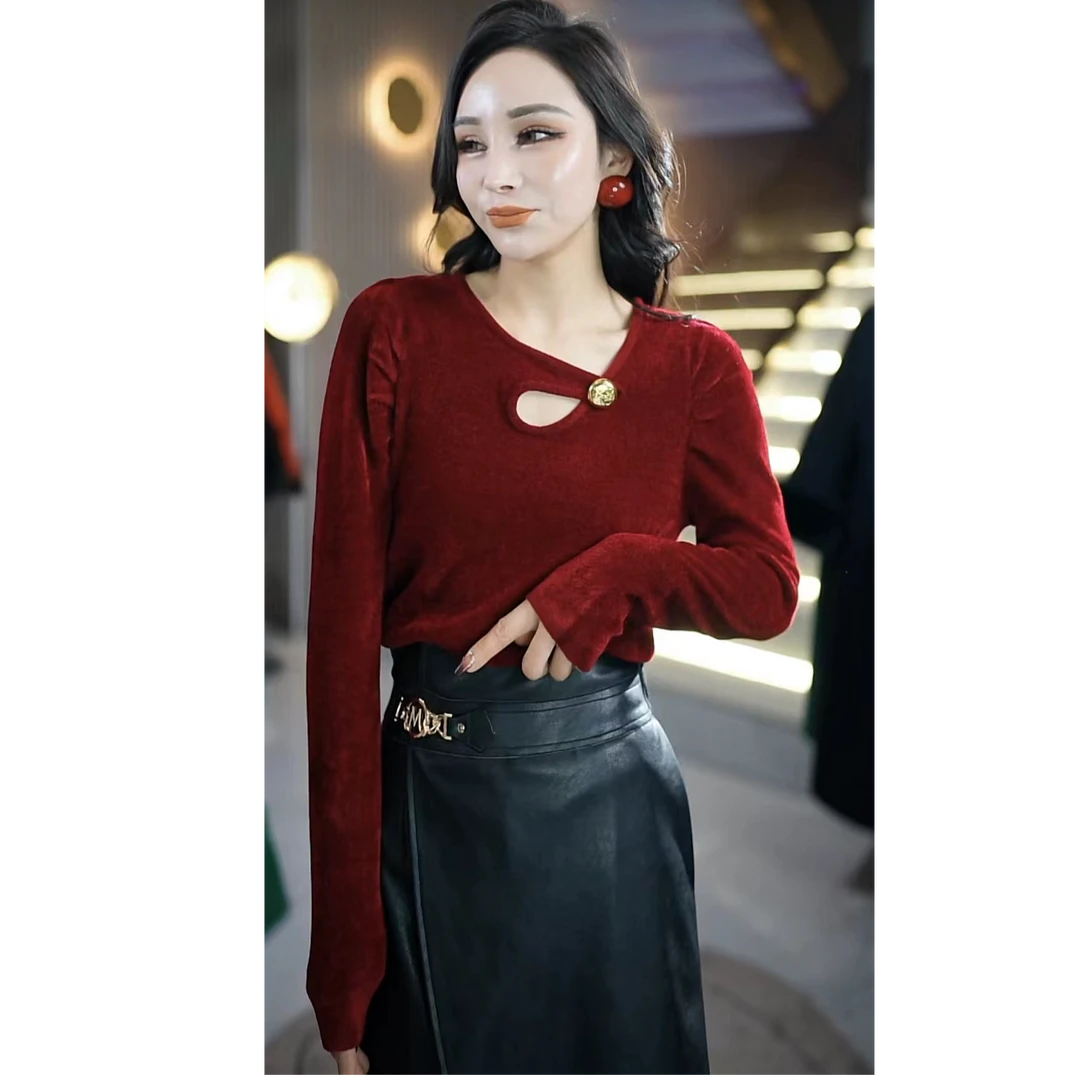 时尚百搭收腰显瘦不起球镂空爱心领女士套头过年穿的毛衣1m852200