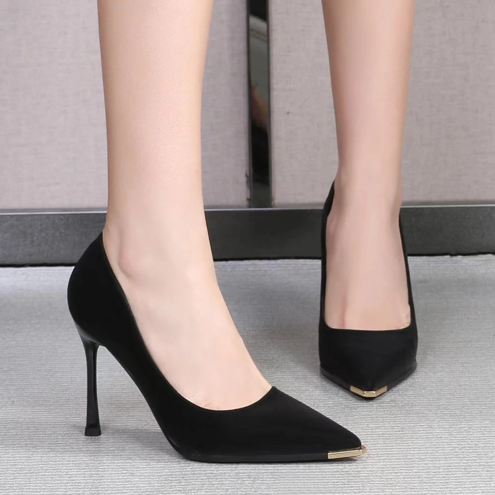 7-9公分 秋季爆款防踢高跟女鞋时尚气质性感浅口尖头细跟单鞋黑色