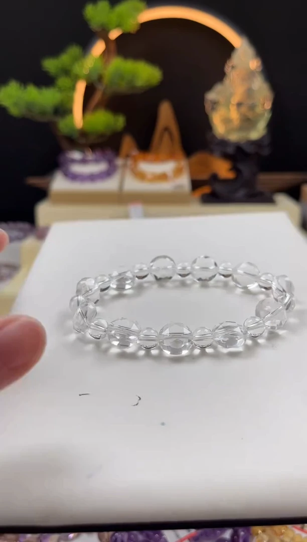 未镶嵌手链水晶叮*糖天然白水晶圆牌手串
