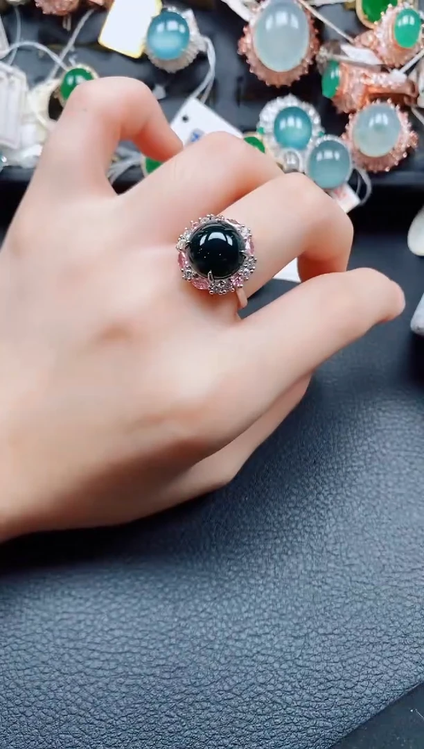 银S925镶嵌戒指翡翠翡翠