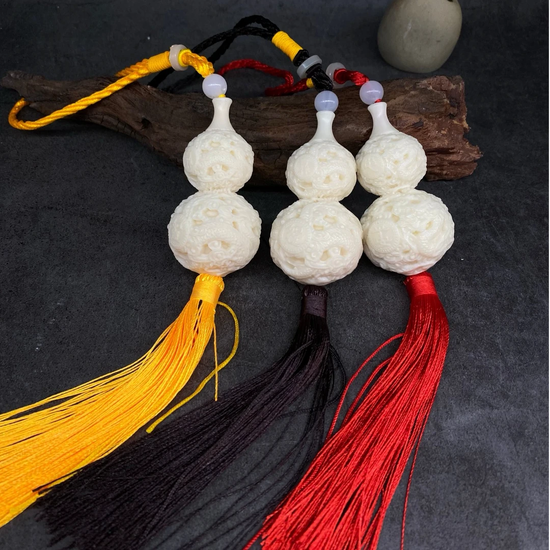 天然象牙果祥云葫芦摆件车挂件鬼工镂空送礼佳品