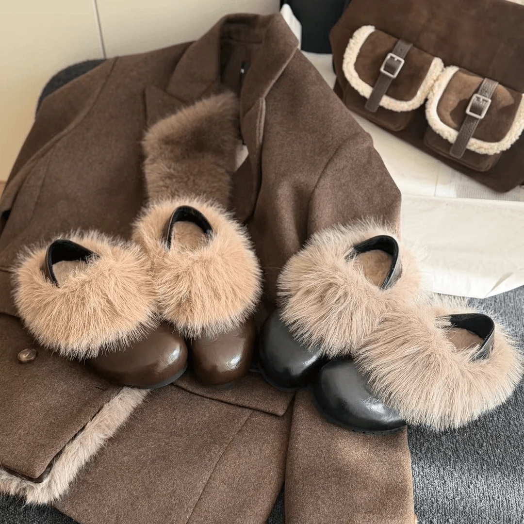 增高4cm～可两穿斯拉夫式2025冬季新款百搭单鞋一脚蹬毛毛鞋博肯鞋