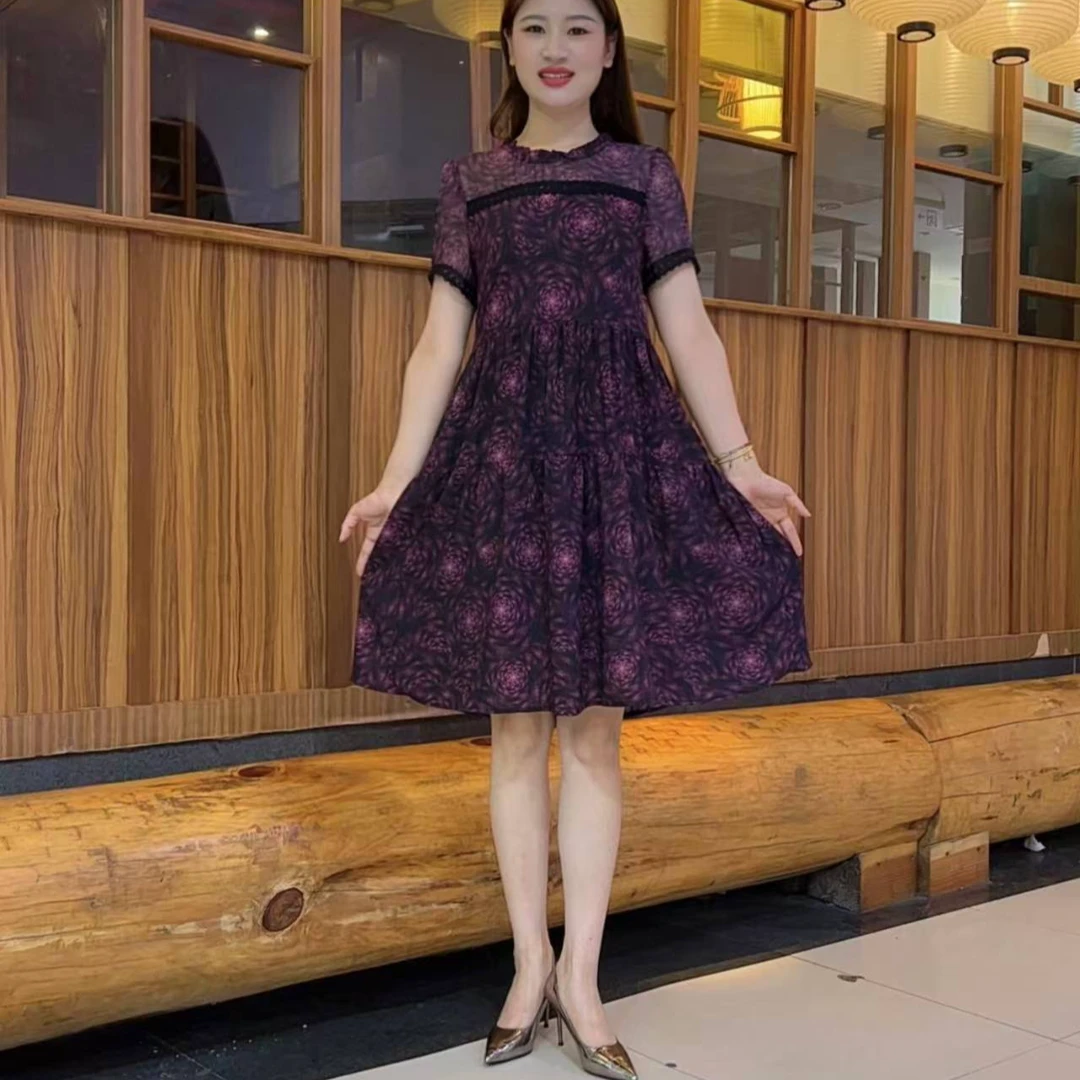 收腰碎花时尚夏季2025新款连衣裙气质短袖洋气显瘦减龄薄款