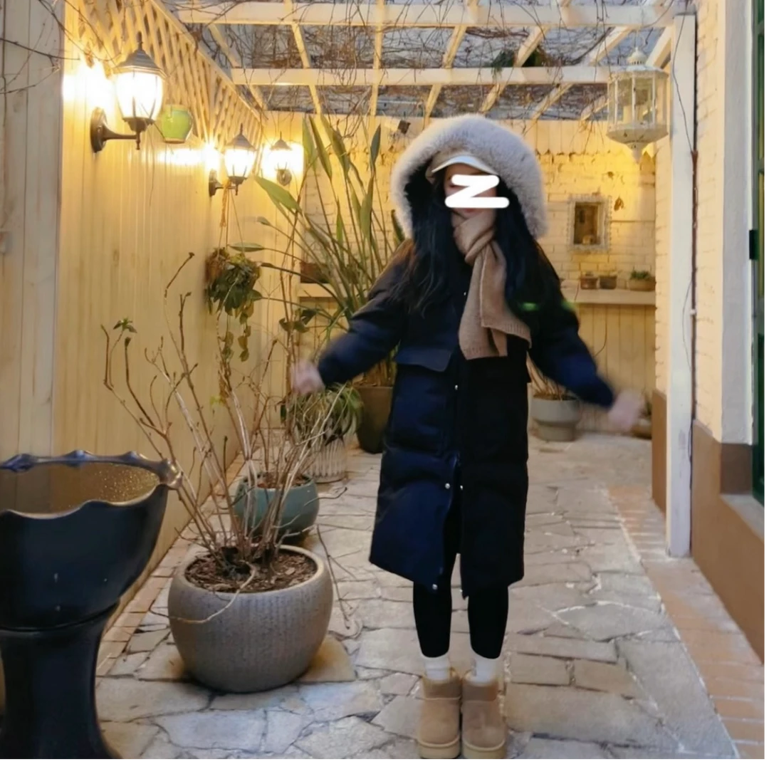 小个子定制保暖过膝羽绒服冬季加厚毛领连帽白鸭绒羽绒服0107