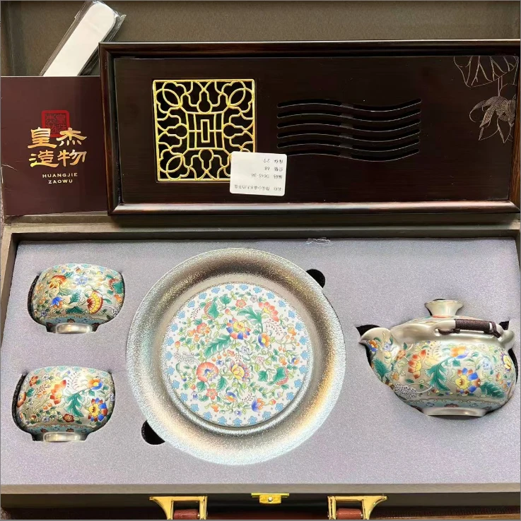ZH3526-繁花鎏银手抓宝瓶一壶两杯带壶承礼盒装