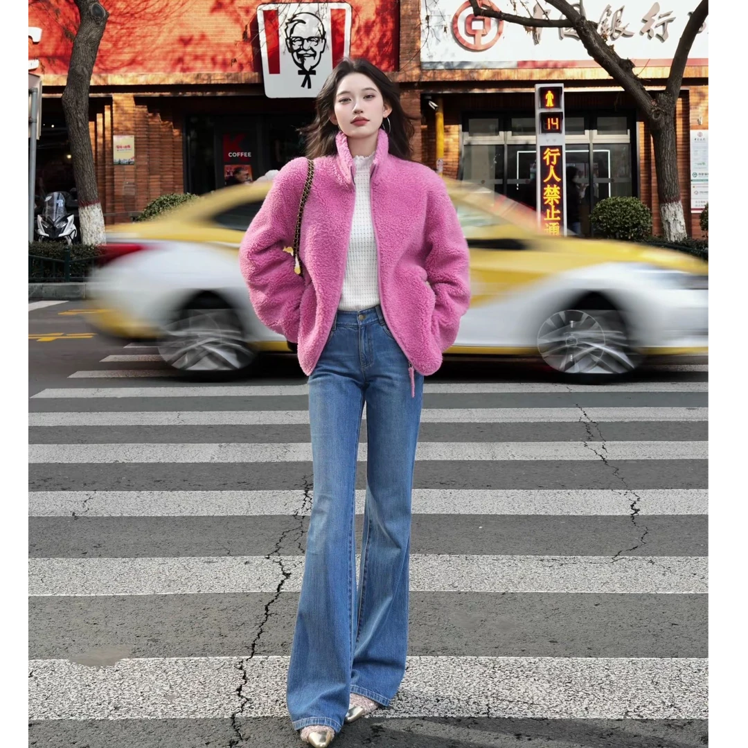 GIRDEAR/哥弟秋冬新款简约潮酷落肩立领绒感保暖外套140043