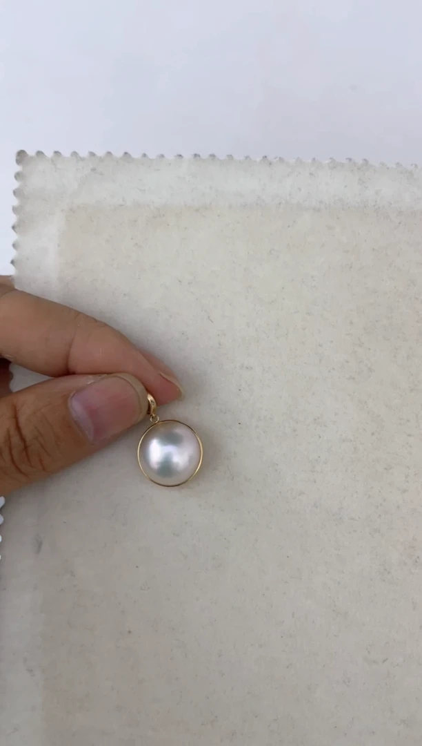 18K金镶嵌拼合珍珠（马贝珠）颈饰吊坠14-15
