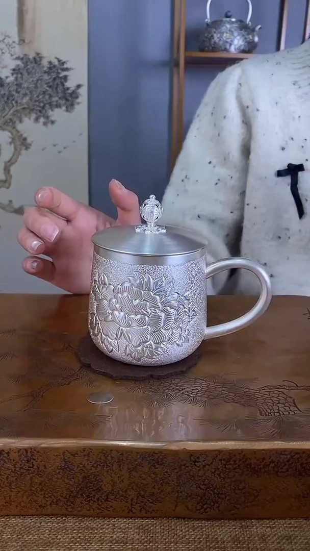 不二银工牡丹马克杯