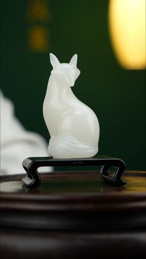 玉【安佑白狐】天然玉石摆件
