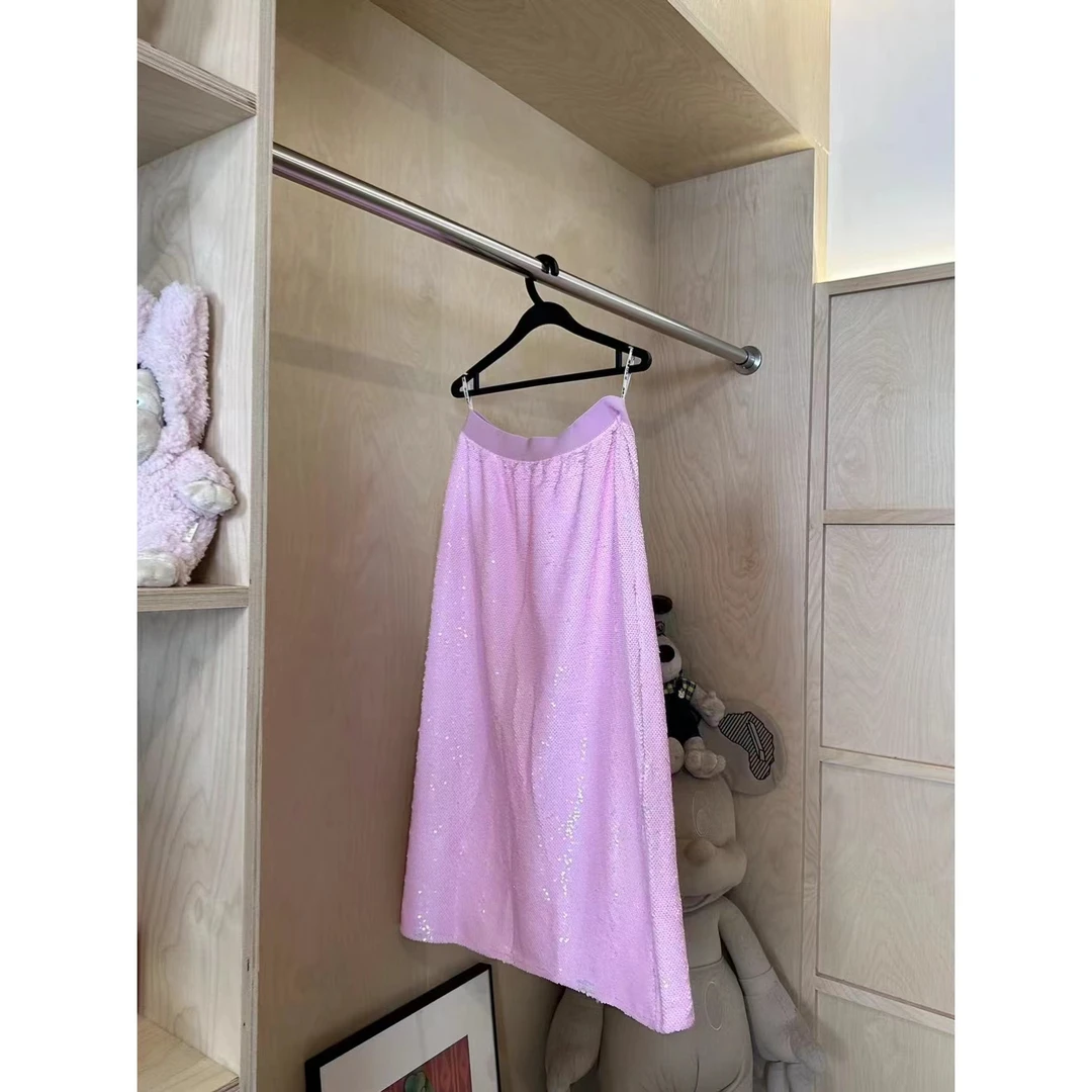 晶咕 炸街小众亮片不规则直筒半身裙气质时尚夏季高腰设计感