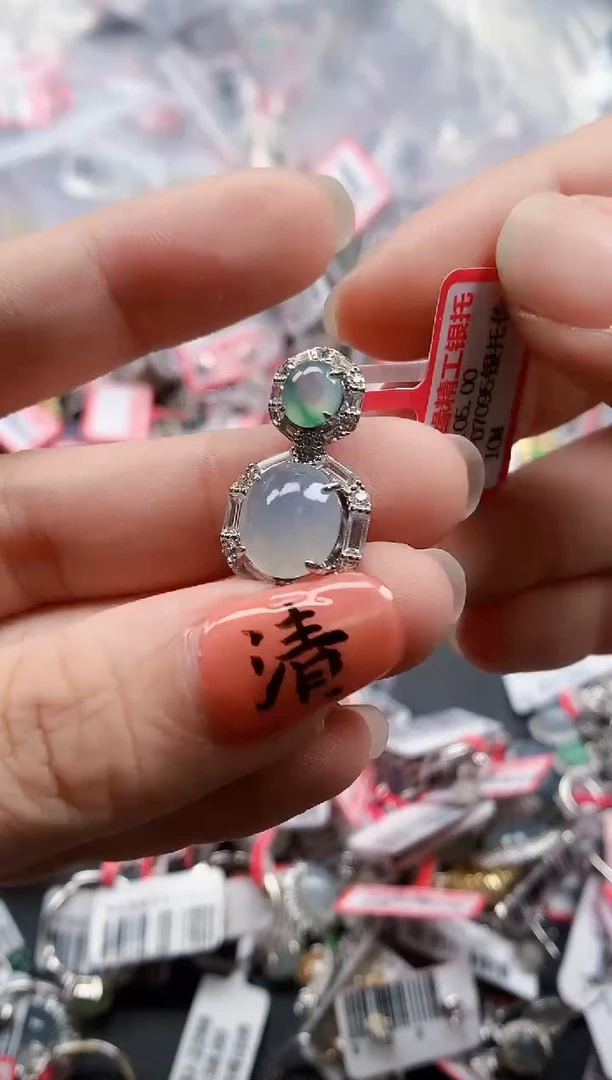 银S925镶嵌戒指翡翠天然A货缅甸翡翠