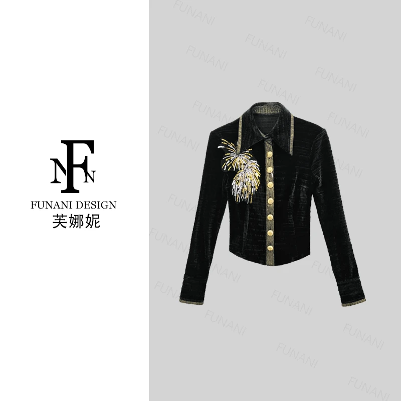 FNN【芙娜妮】2025新款优雅气质复古休闲衣服女衬衫F2530034A