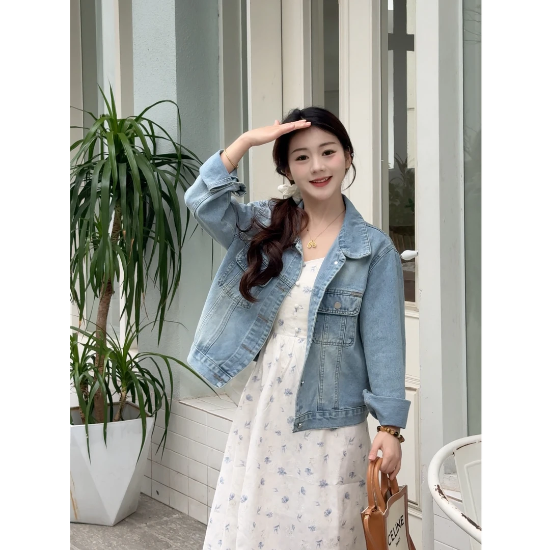 小个子牛仔外套春款经典百搭显瘦休闲宽松设计感美边长袖上衣