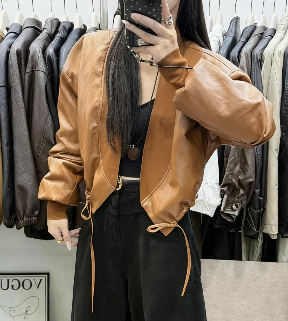 2929珍珍家 冬款褶皱短款保暖棉服外套