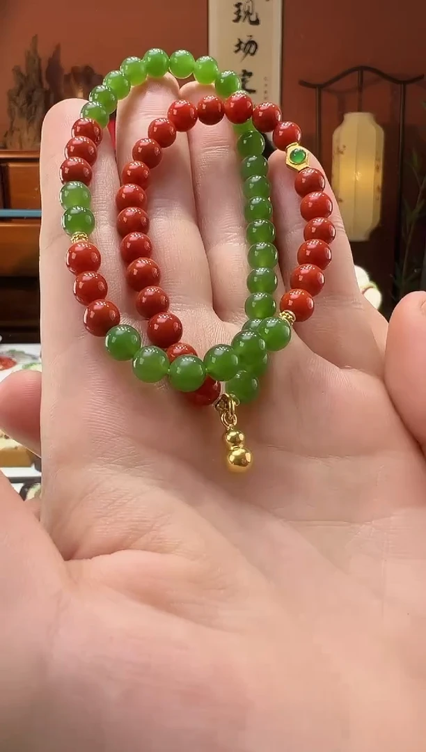 【闪购商品】和田玉（碧玉）手串18K金镶嵌碧玉