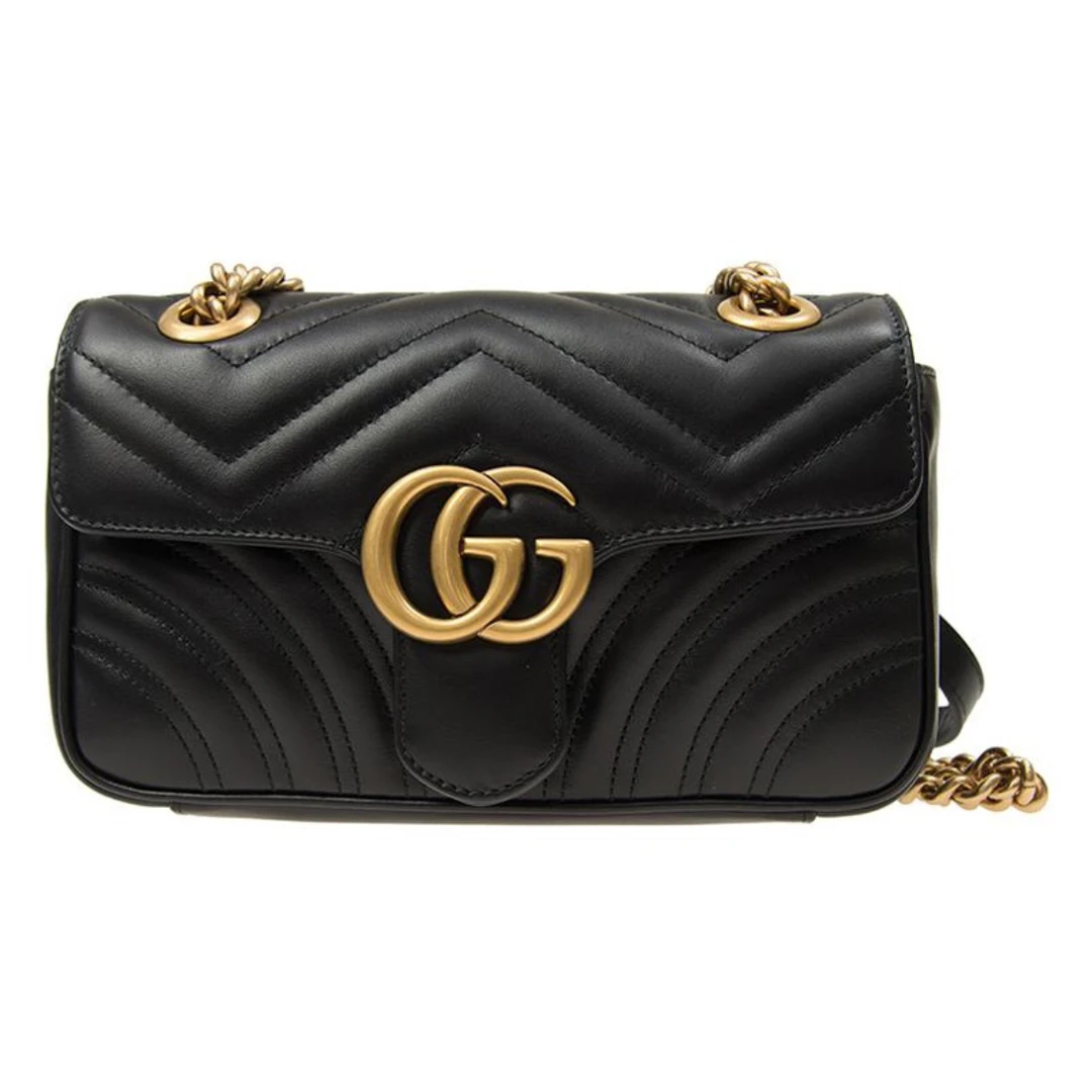 99新 GUCCI/古驰  黑金marmont22单肩链条包 原盒尘袋