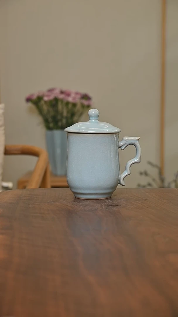 办公杯 天青 微瑕  朱家汝窑款