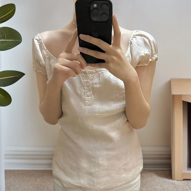 甜美减龄2025仙女时尚大气时尚bm短款泡泡袖上衣夏季韩版chic小众
