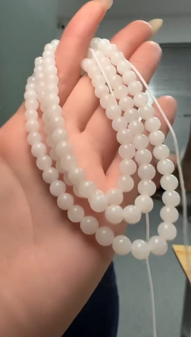 颈饰未镶嵌和田玉白玉圆珠长链