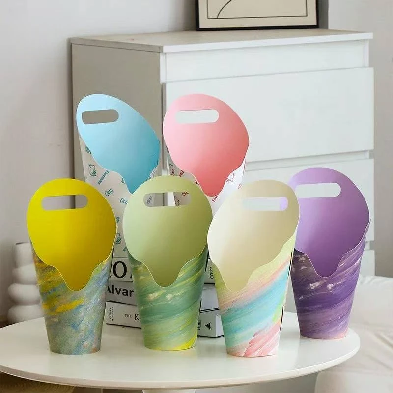 新款教师节创意晕染圆形手提插花盒花束包装手工diy材料