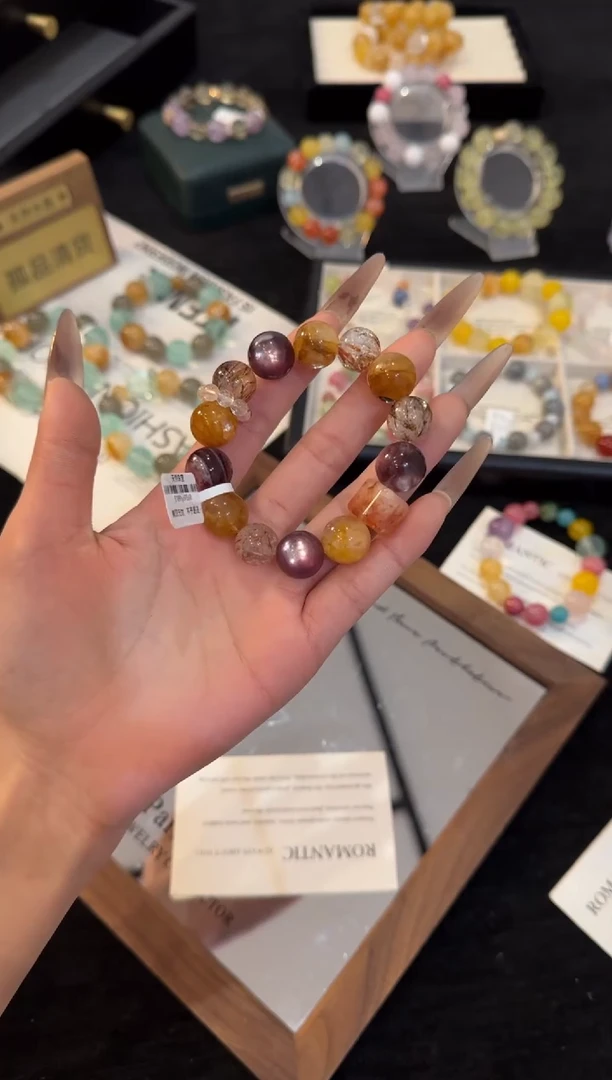 合金手链水晶黄色多宝手链x3356