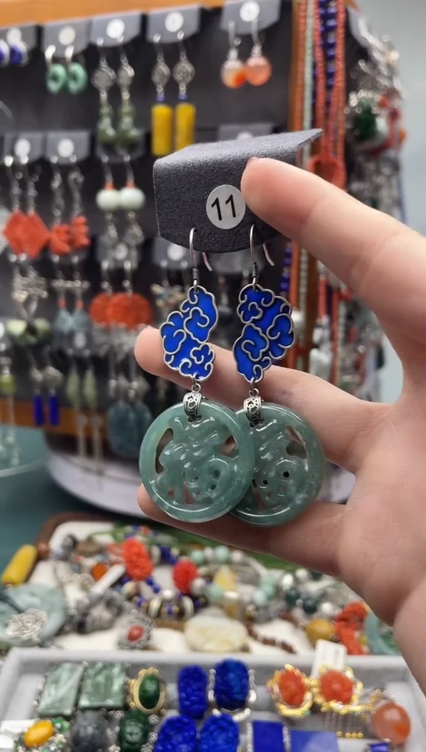 【闪购商品】翡翠耳饰银S925镶嵌饰品