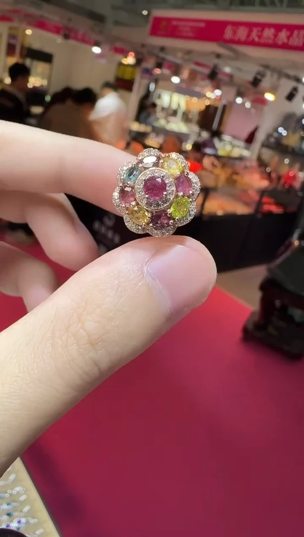 银S925镶嵌戒指碧玺多样性发设计款