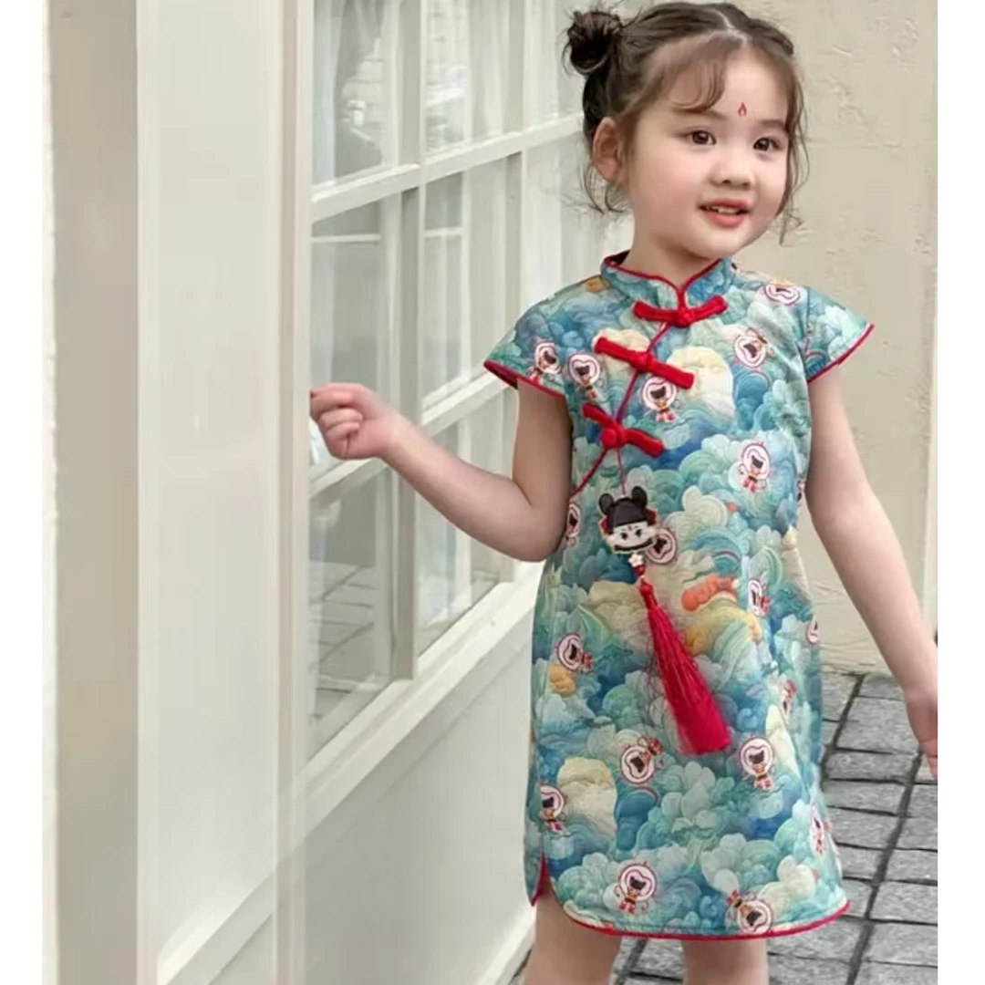 现货【哪吒】(60支纯棉）SC251女童夏季新中式透气清凉国风旗袍裙