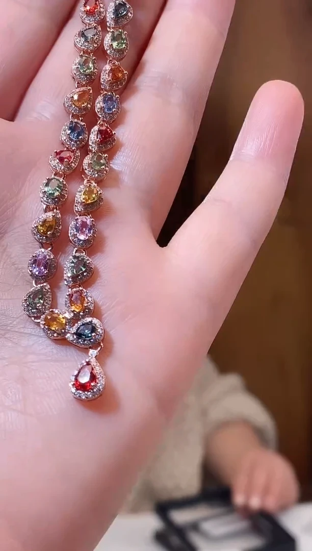 手链彩色蓝宝石未镶嵌天然彩色蓝宝石手链