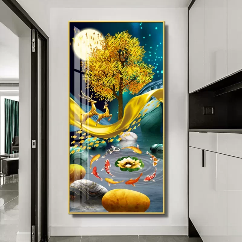 LED带灯发光画入户正对面墙走廊过道壁画现代玄关装饰画竖版挂画