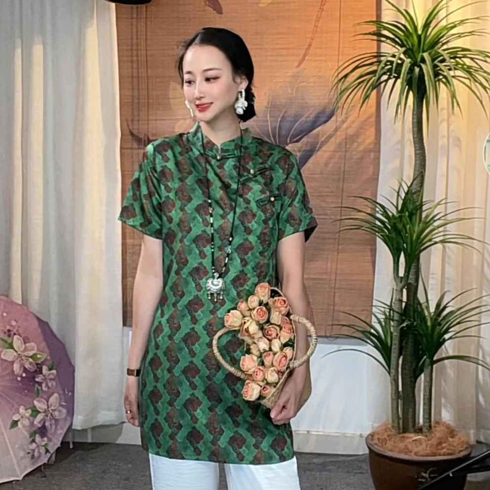 646-2正版高货盘扣遮肉显瘦新中式百搭气质国风短袖中袍