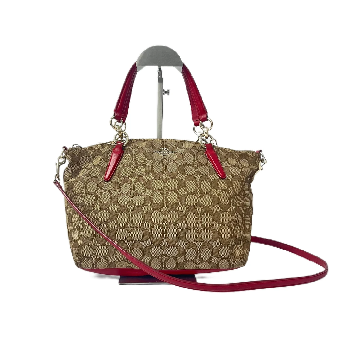 95新 COACH/蔻驰 经典老花帆布拼皮单肩手提斜挎饺子包 Y-5998-B