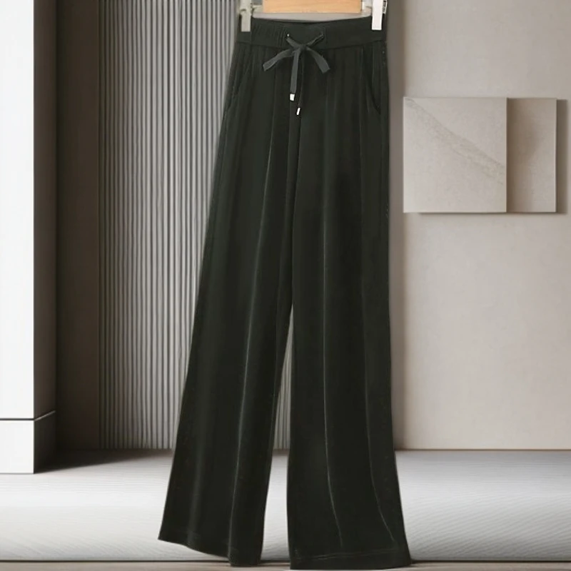 【雅岚女装】时尚洋气显瘦新款夏季绿色阔腿裤垂坠感休闲高腰高级感