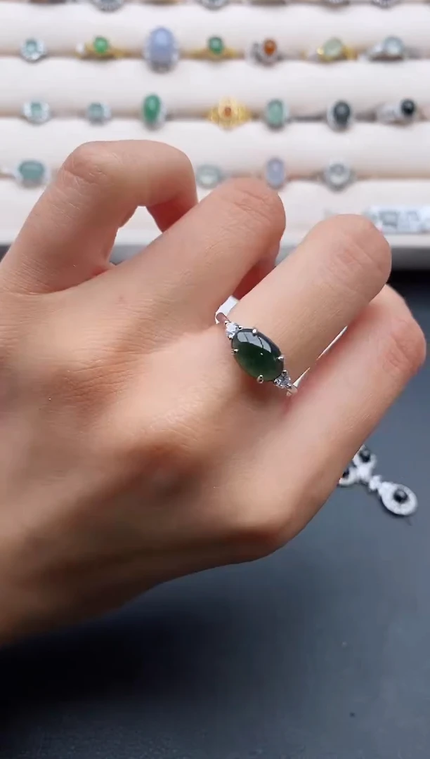 银S925镶嵌戒指翡翠555555+7