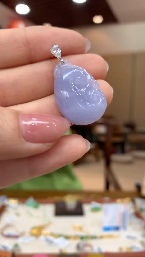 吊坠(不含链)18K金镶嵌翡翠如意