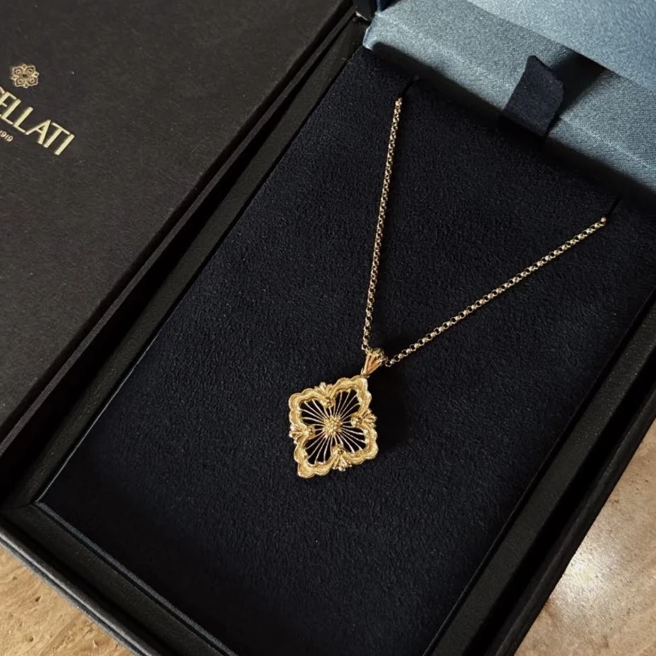 99新 BUCCELLATI/布契拉提 【念念】Opera花卉图案黑色 项链 小号