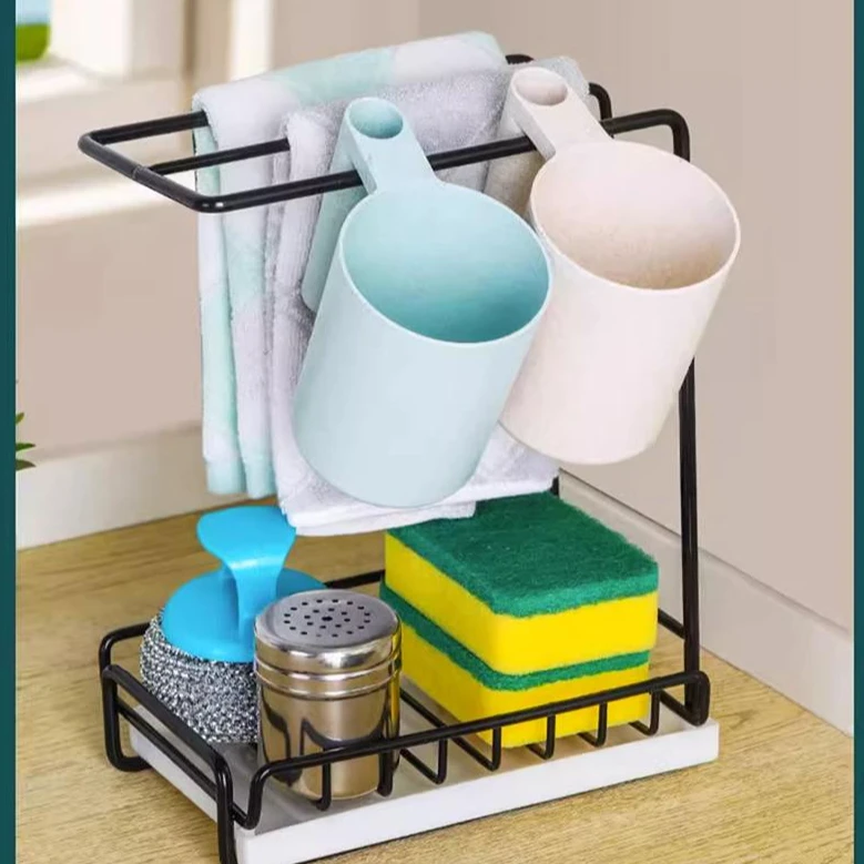 【全新升级】毛巾抹布架懒人抹布沥水架免打孔壁挂式碳钢架子家用
