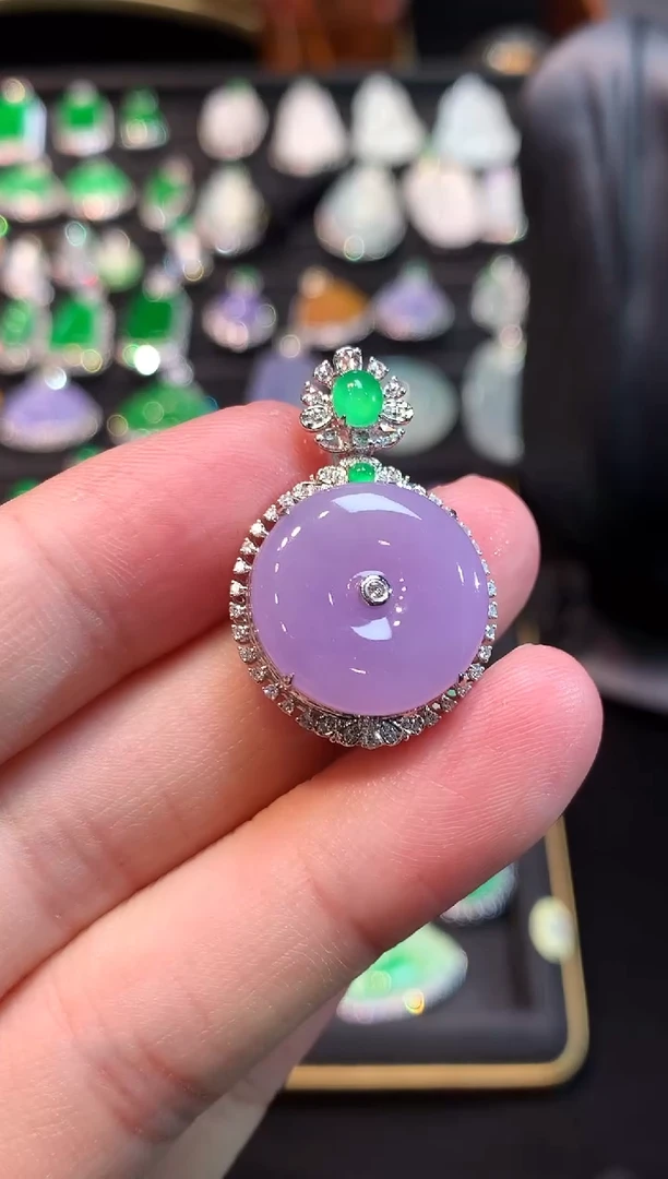 吊坠(赠链)18K金镶嵌翡翠粉紫平安扣吊坠