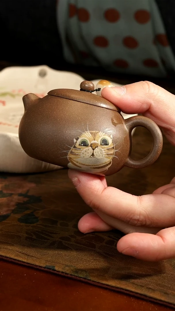 茶壶紫砂老段泥猫猫小壶