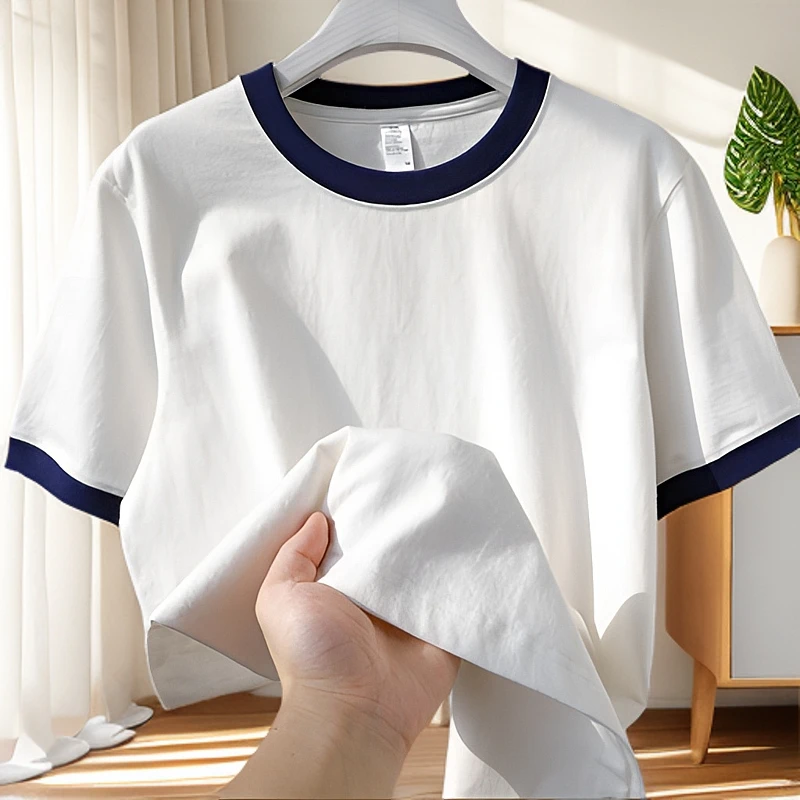 美式休闲270g重磅精梳棉纯色圆领短袖t恤纯棉男士白色百搭宽松Tee