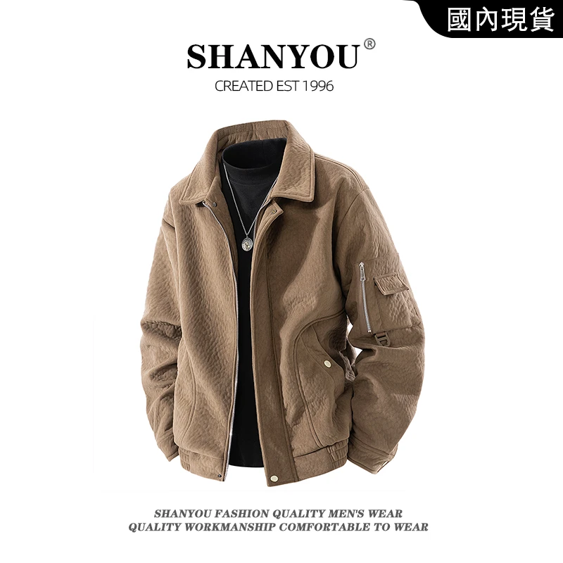 2025秋季新款美式拉链痞帅工装夹克男生宽松休闲时尚百搭翻领夹克