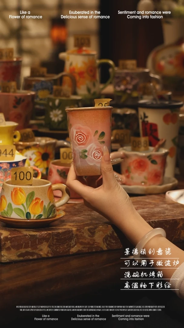 陶瓷景德镇高温手绘釉下彩设计师款式