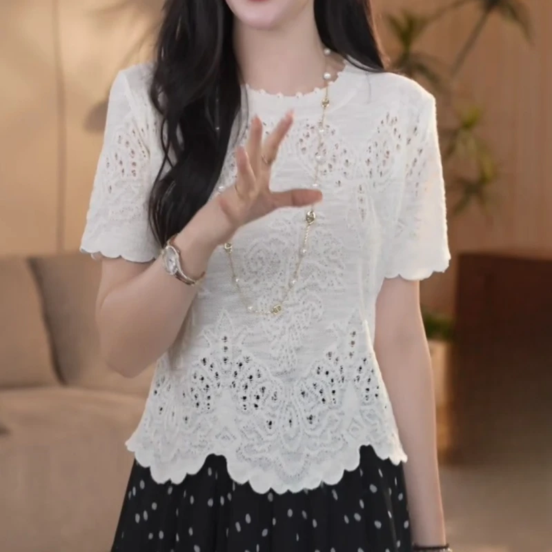 【繁花】2025春夏新款设计感镂空显瘦短袖针织上衣LK2503520