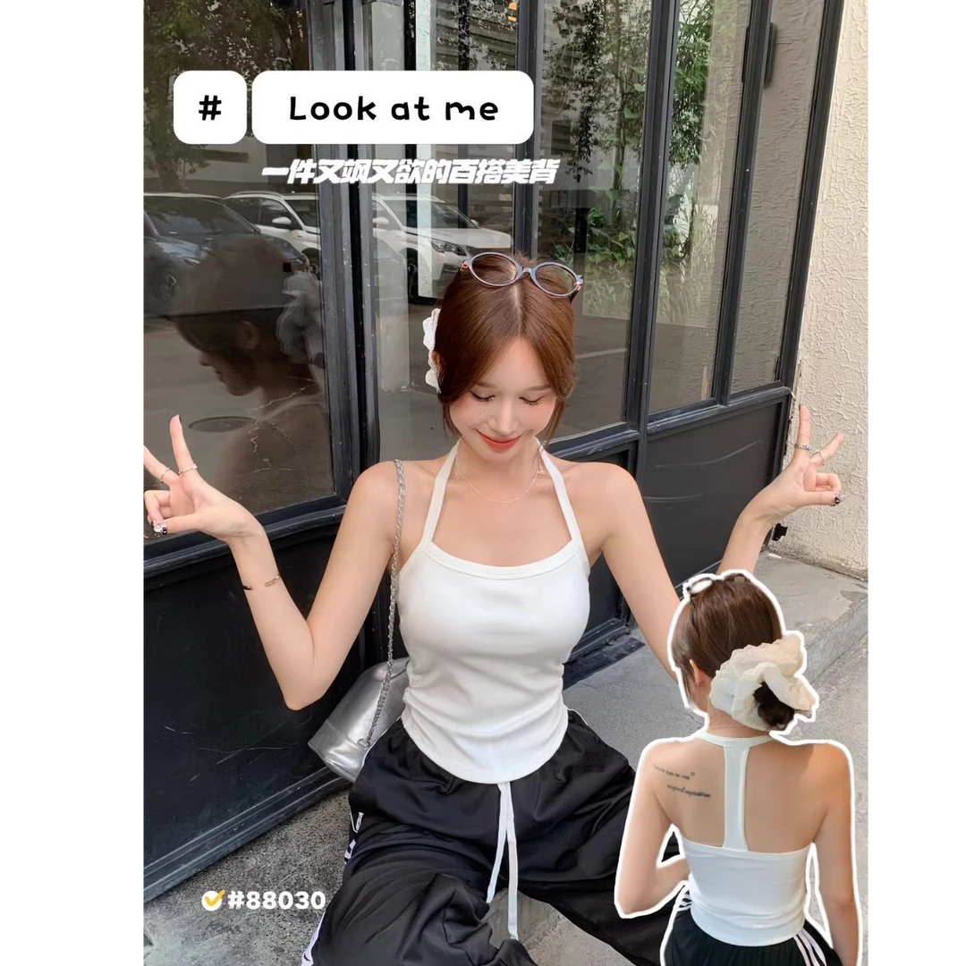 高品质工字型挂脖小吊带背心女内搭一体打底带胸垫抹胸露背上衣