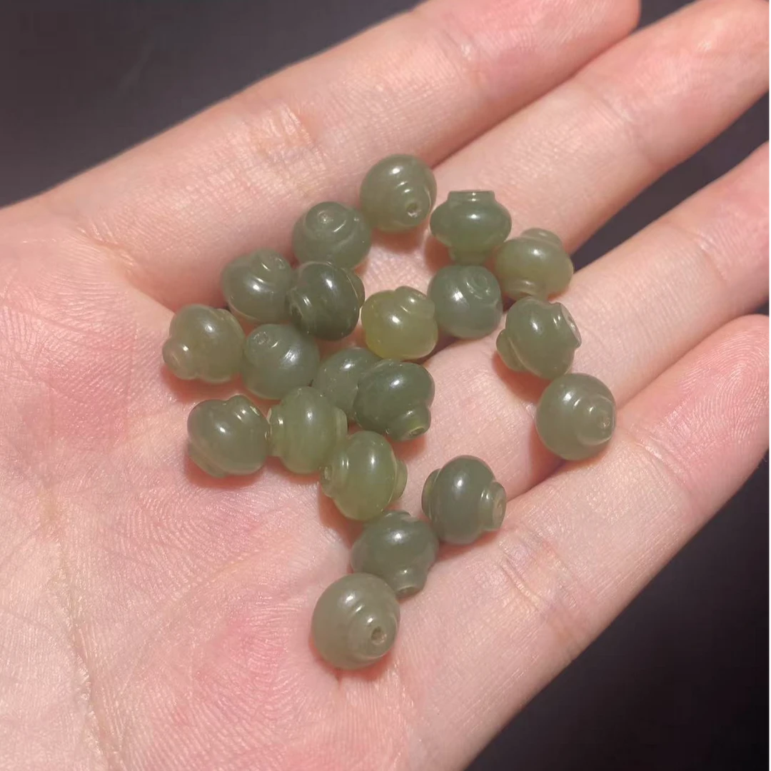 天然和田玉7.6*8.8mm灯笼珠散珠配饰精工雕刻正品玉石Diy手串配饰