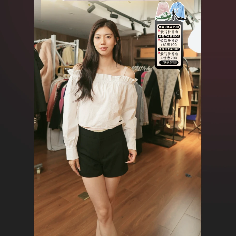 95新 MIU MIU/缪缪 麦殿/女士露肩衬衣36码白色/250702ZSXWQ32