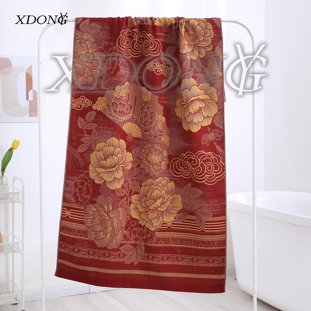 XDONGY（冬云家纺） 80*160全彩棉花开扇舞红色成人家用大浴巾