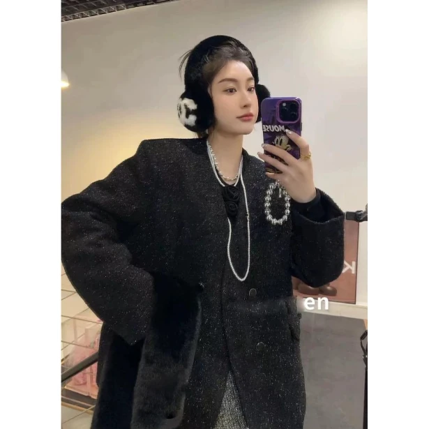 欧洲站亮闪V领小香风外套